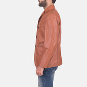 James Tostado Marrón Blazer de Cuero de Cuero para Hombre - Vista de perfil lateral con corte ergonómico de manga