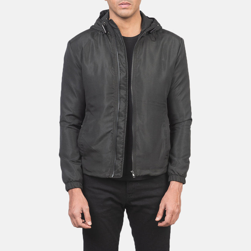 Jimmy Negro Hooded Windbreaker Chaqueta de Cuero para Hombre