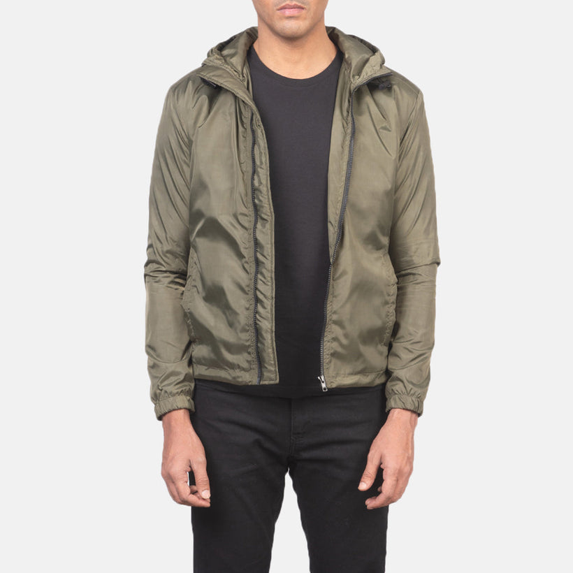 Jimmy Verde Hooded Windbreaker Chaqueta de Cuero para Hombre