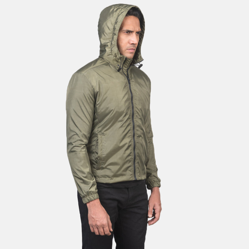 Jimmy Verde Hooded Windbreaker Chaqueta de Cuero para Hombre