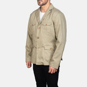 Beige Poly-Cotton Leather Blazer - Vista trasera con ajuste entallado en hombros y bajo impecable