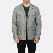 Kajetan Gris Safari Chaqueta de Cuero para Hombre in Grey Poly-Cotton - Vista frontal y silueta a medida | Comprar online