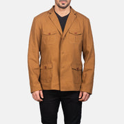 Kajetan Khaki Safari Chaqueta de Cuero para Hombre in Khaki Poly-Cotton - Vista frontal y silueta a medida | Comprar online