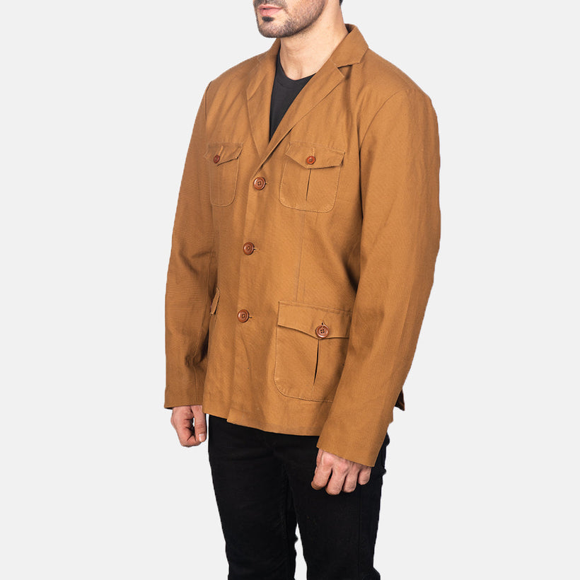 Kajetan Khaki Safari Chaqueta de Cuero para Hombre