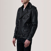 Kole Negro Leather Double Rider Chaqueta de Cuero para Hombre For Men - Vista de perfil lateral con corte ergonómico de manga
