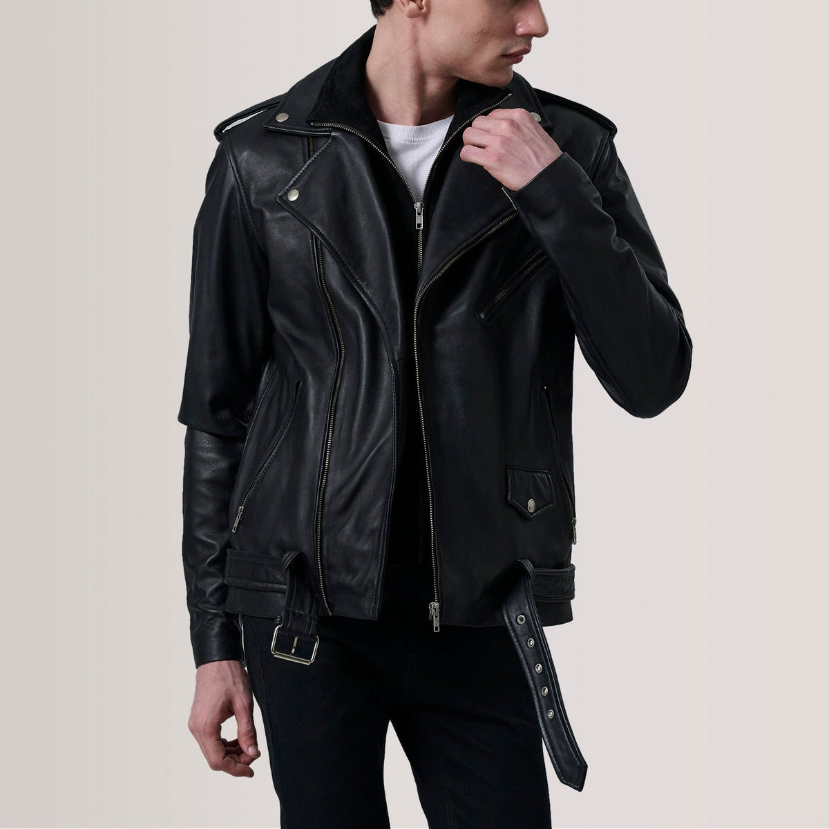 Authentic Sheepskin Leather with Semi-aniline Finish Grain Texture &amp; Heavy-Duty Seam Stitching Detail