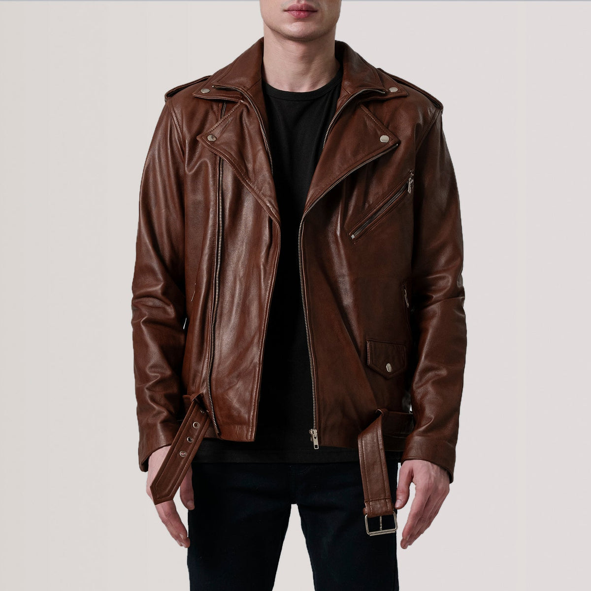 
Kole Waxed Marrón Leather Double Rider Chaqueta de Cuero para Hombre - Vista frontal y silueta entallada | Comprar online