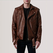 
Kole Waxed Marrón Leather Double Rider Chaqueta de Cuero para Hombre - Vista frontal y silueta entallada | Comprar online