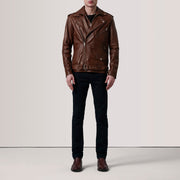 
Kole Waxed Marrón Leather Double Rider Chaqueta de Cuero para Hombre - Vista posterior con hombros definidos y bajo impecable