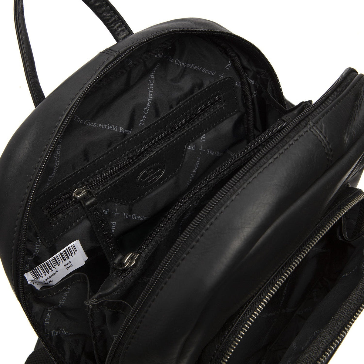 
Santana Cuero Flor Integral Backpack - Perspectiva trasera con correas de cuero reforzadas