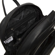 
Santana Cuero Flor Integral Backpack - Perspectiva trasera con correas de cuero reforzadas