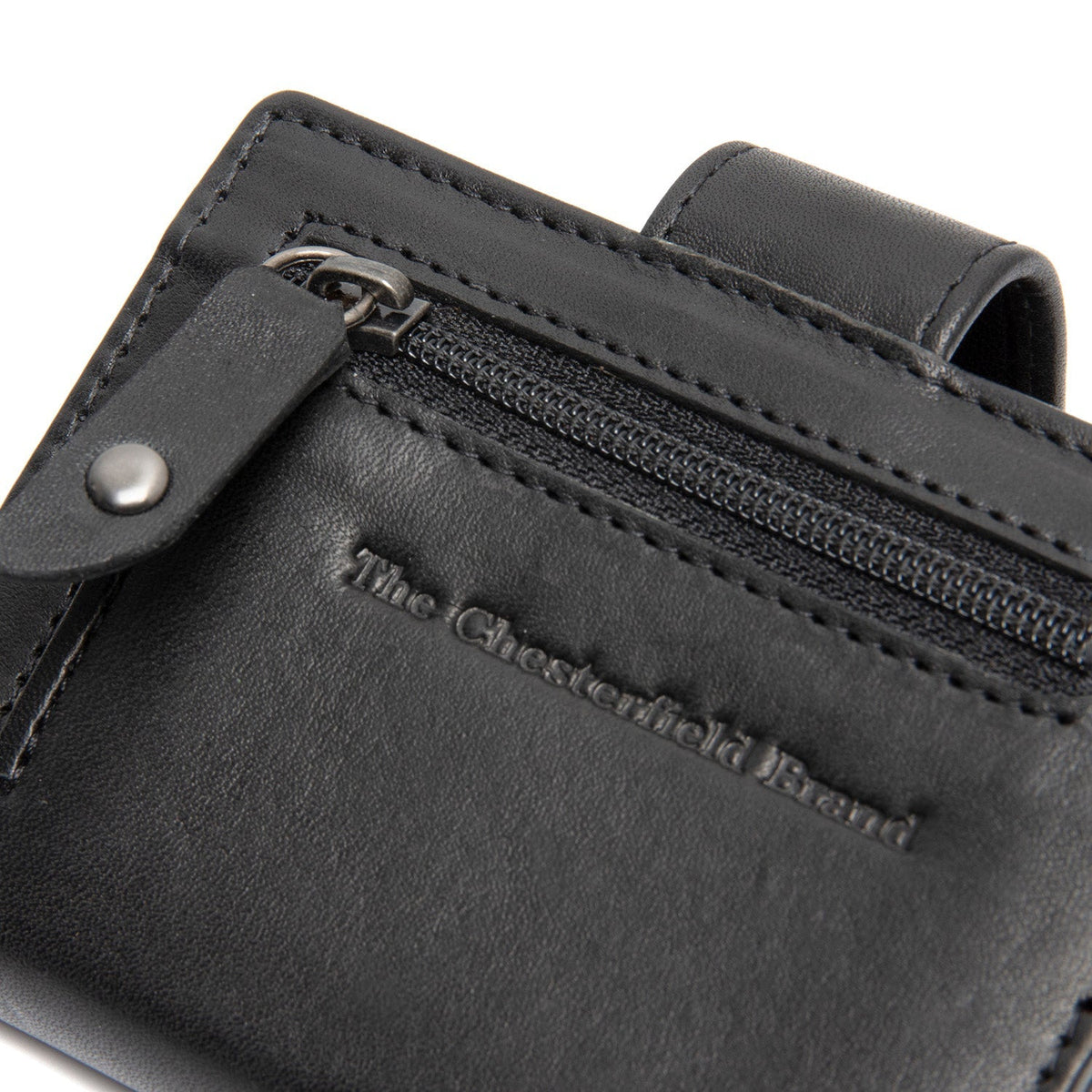 Solid Antique Brass Hardware &amp; Heavy-Duty Dual Zipper Detail on Barrea Full-Grain Leather Card Holder para Mujer