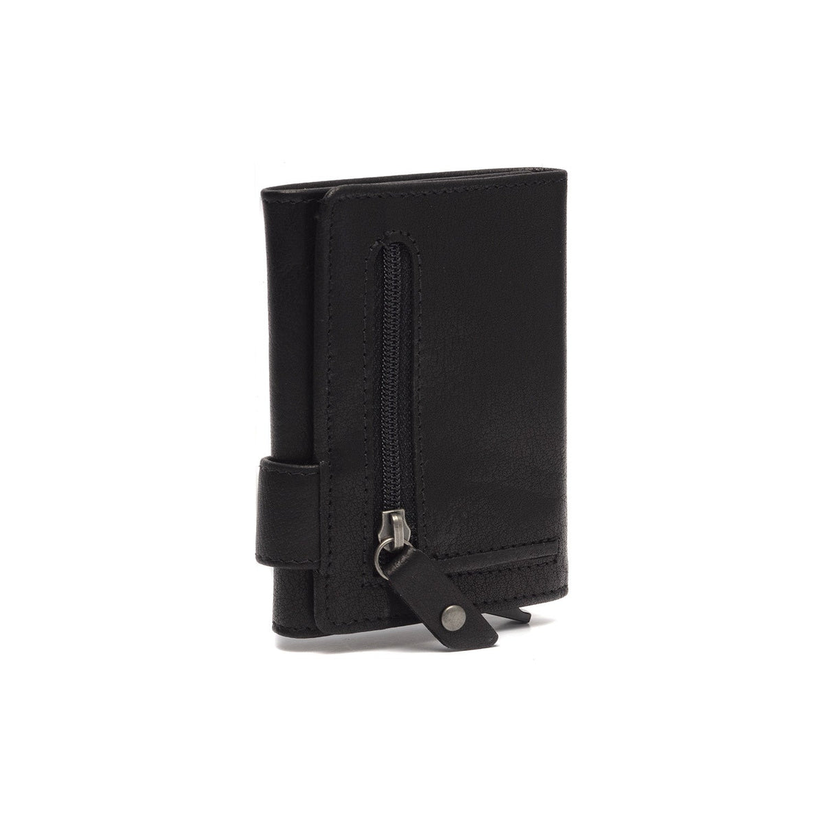 
Solid Antique Brass Hardware & Heavy-Duty Dual Zipper Detail on Portland Cuero Flor Integral Tarjetero