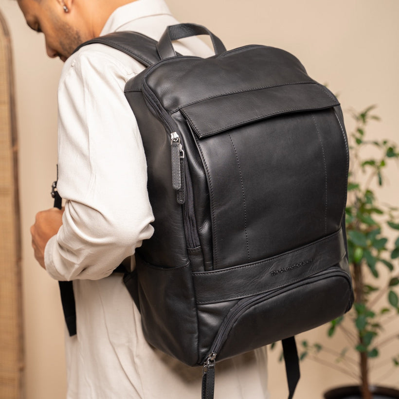Rich Full-Grain Leather Laptop Backpack para Hombre