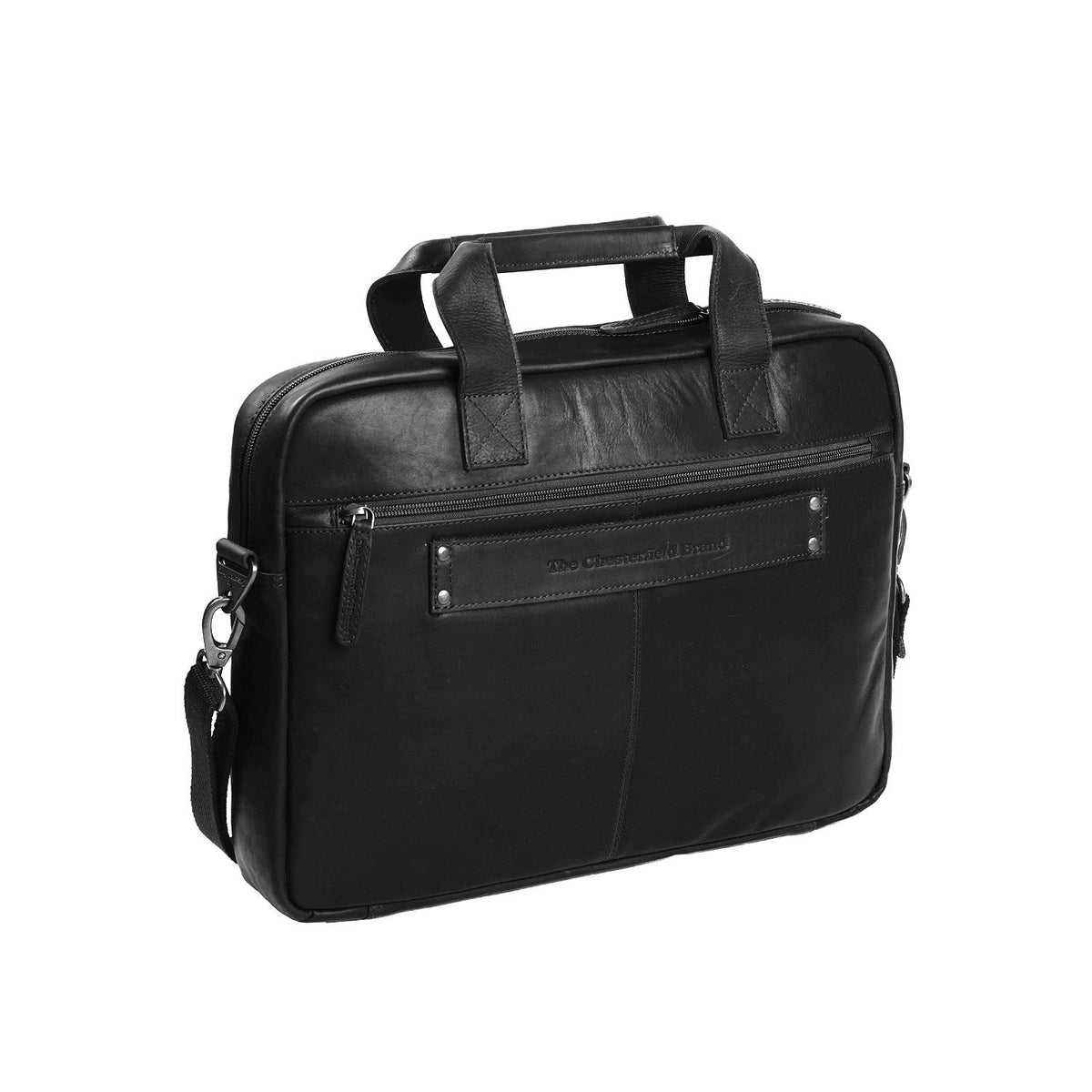 Solid Antique Brass Hardware &amp; Heavy-Duty Dual Zipper Detail on Calvi Full-Grain Leather Laptop Bag para Mujer