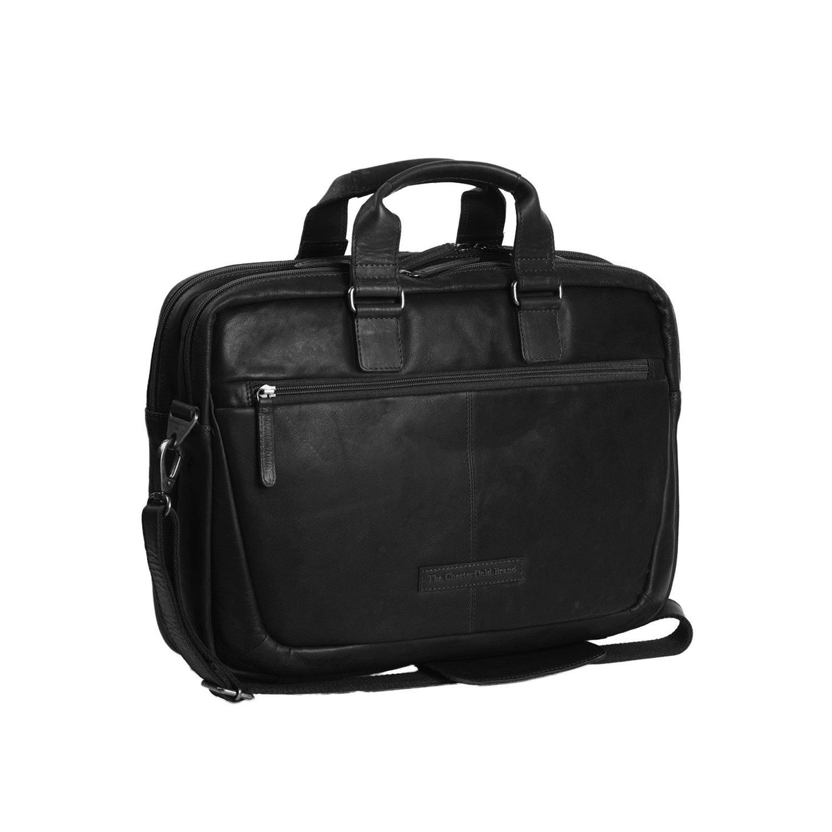 Seth Full-Grain Leather Laptop Bag en clásico 100% cuero flor integral - Full Exterior Vista frontal y silueta entallada | Comprar online