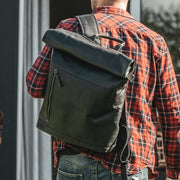 Classic 100% Full-Grain leather Backpack - Rear Perspective Showing Reinforced Leather Straps &amp; Stitching