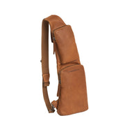 Cognac Leather Sling Bag Logan para Mujer, front view