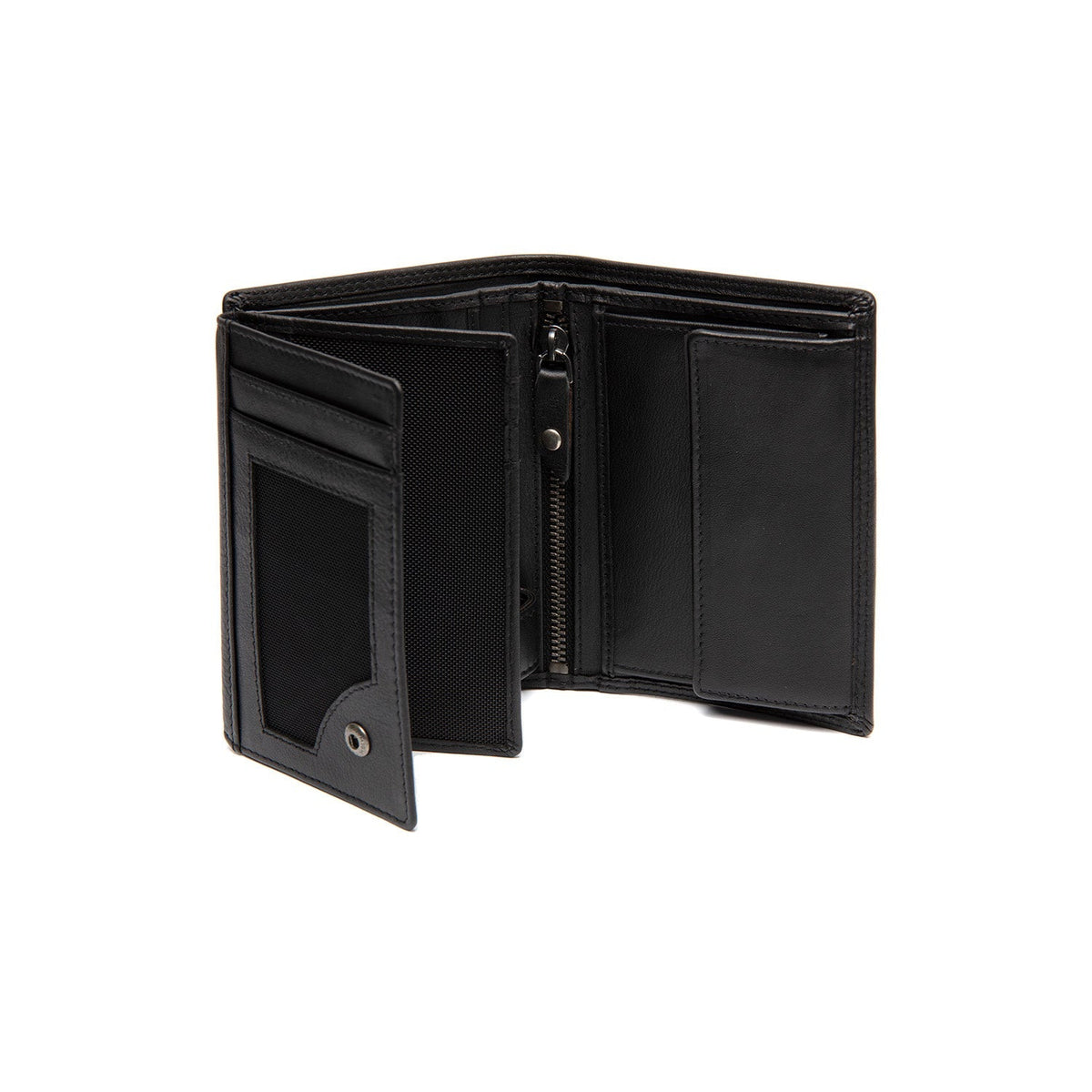 Solid Antique Brass Hardware &amp; Heavy-Duty Dual Zipper Detail on Leroy Full-Grain Cartera de Cuero para Hombre