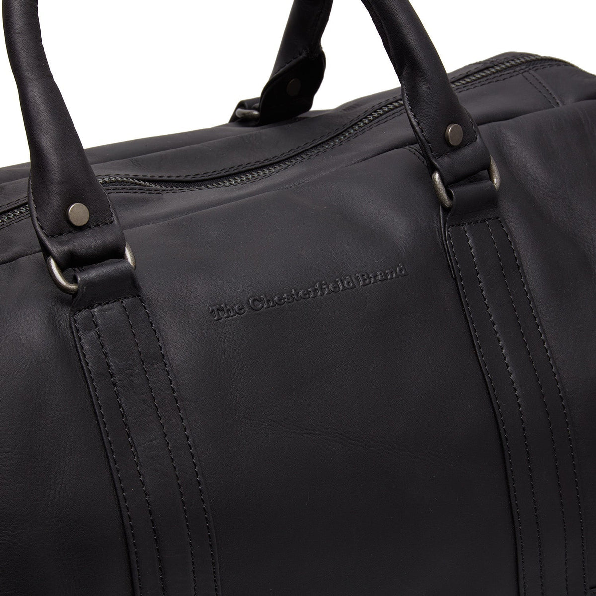 
Solid Antique Brass Hardware & Heavy-Duty Dual Zipper Detail on Melbourne Bolsa de viaje weekender de cuero flor