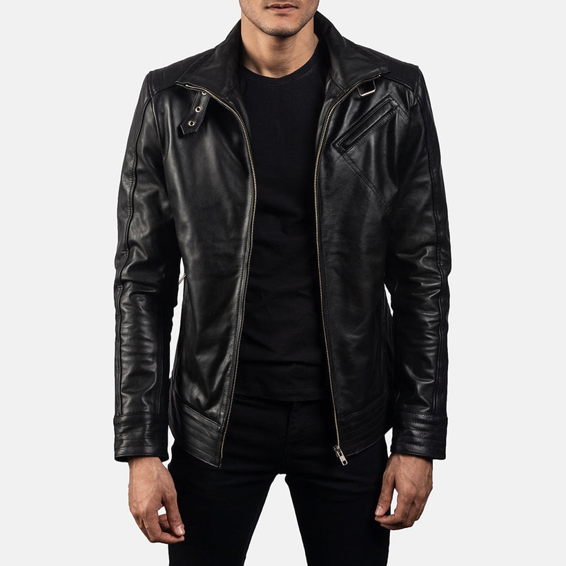 Legacy Negro Chaqueta Biker de Cuero para Hombre