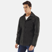 Black Cowhide leather Blazer - Vista trasera con ajuste entallado en hombros y bajo impecable