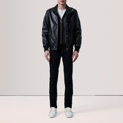 Brown Goatskin Suede Bomber Jacket - Vista trasera con ajuste entallado en hombros y bajo impecable