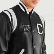 
Vista de detalle of Varsity & Snap Button Hardware on Liberte California Negro Leather Varsity Chaqueta de Cuero para Hombre