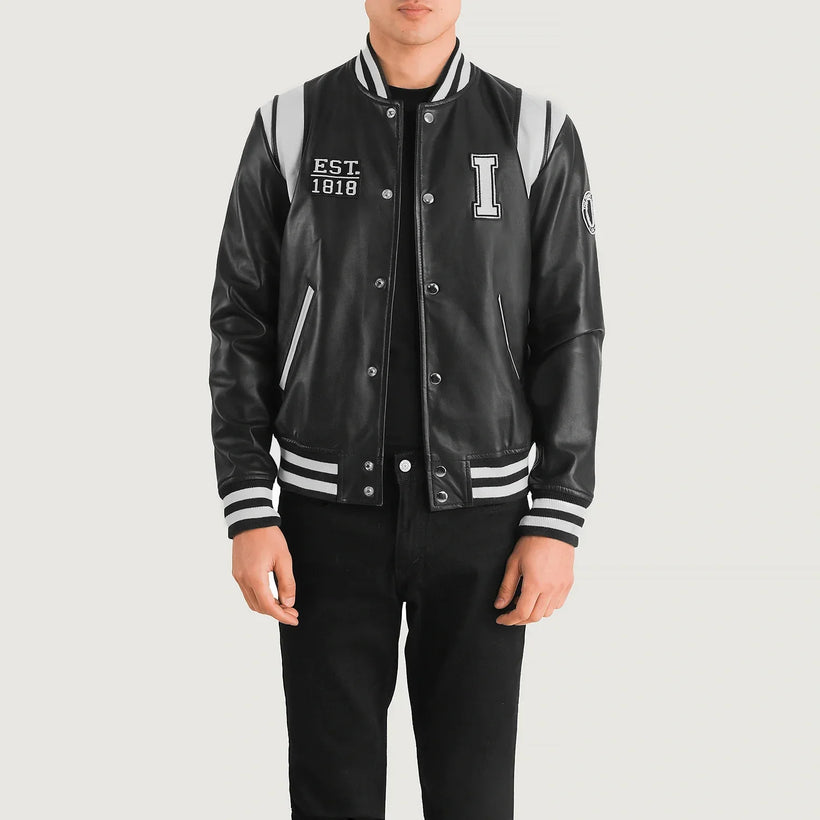 Liberte Illinois Negro Leather Varsity Chaqueta de Cuero para Hombre