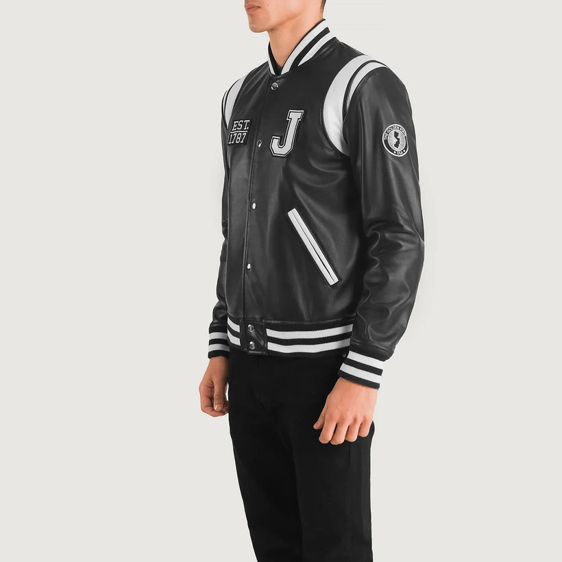 Liberte New Jersey Negro Leather Varsity Chaqueta de Cuero para Hombre