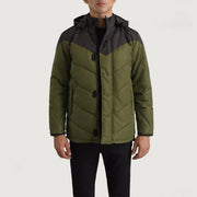 
Luka Negro & Verde Hooded Puffer Chaqueta de Cuero para Hombre in Black & Green Full-Grain Leather - Vista frontal y silueta entallada | Comprar online