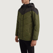 
Black & Green Full-Grain Leather Hooded Jacket - Vista posterior con hombros definidos y bajo impecable