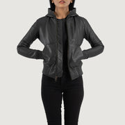 
Luna Hooded Chaqueta Bomber de Cuero para Mujer – alternate product view 1