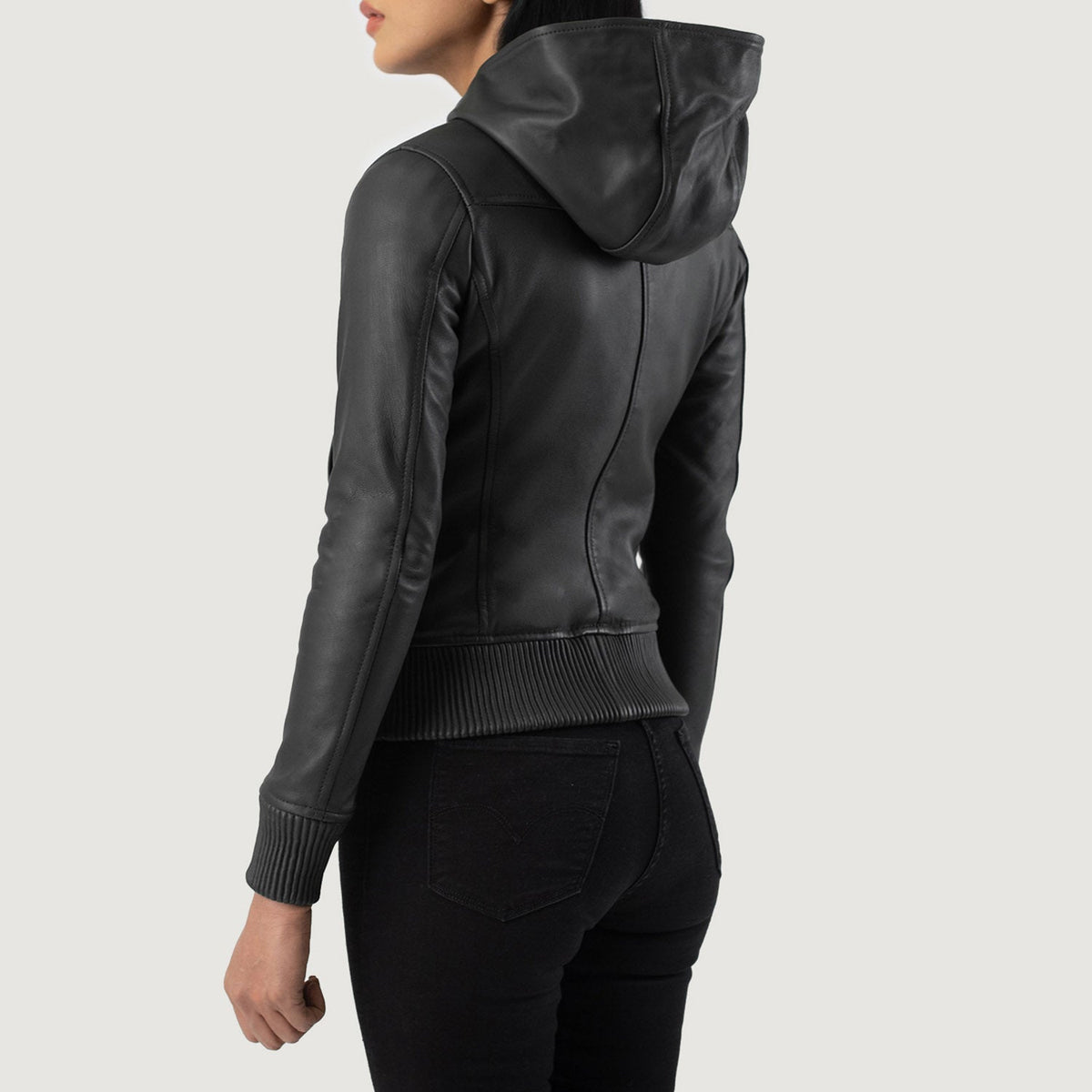 
Luna Hooded Chaqueta Bomber de Cuero para Mujer – alternate product view 5