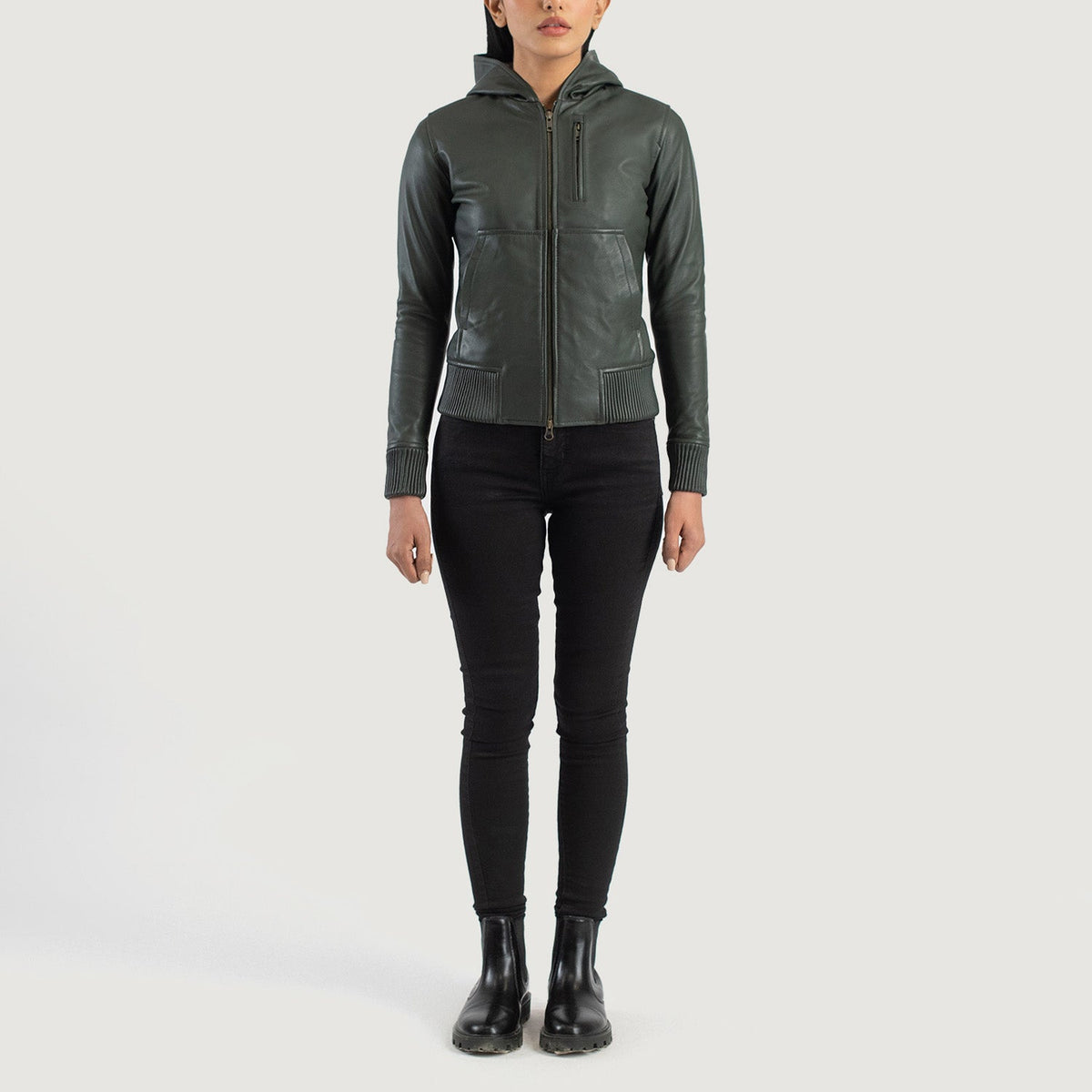 
Luna Hooded Chaqueta Bomber de Cuero para Mujer – alternate product view 3