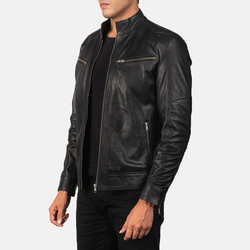 Mack Negro Chaqueta Biker de Cuero para Hombre