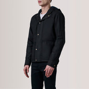 Marlo Negro Canvas Hooded Work Chaqueta de Cuero para Hombre For Men - Vista de perfil lateral con corte ergonómico de manga