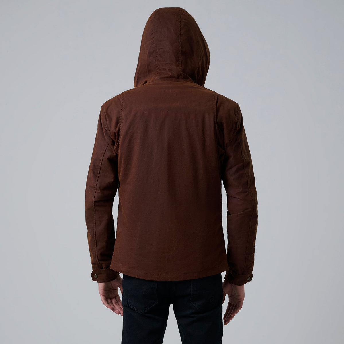 Detalle de cerca of Hooded &amp; Zipper with placket Hardware on Marlo Brown Canvas Hooded Work Jacket For Men