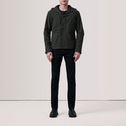 
Olive Waxed Cotton Canvas Hooded Jacket - Vista posterior con hombros definidos y bajo impecable