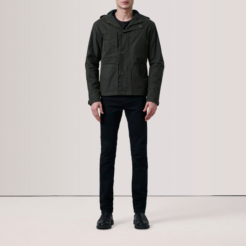 Marlo Olive Canvas Hooded Work Chaqueta de Cuero para Hombre
