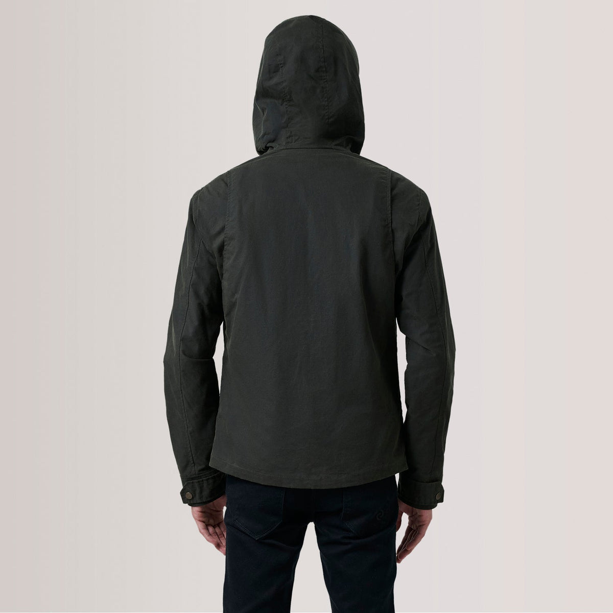 
Vista de detalle of Hooded & Zipper with placket Hardware on Marlo Olive Canvas Hooded Work Chaqueta de Cuero para Hombre For Men