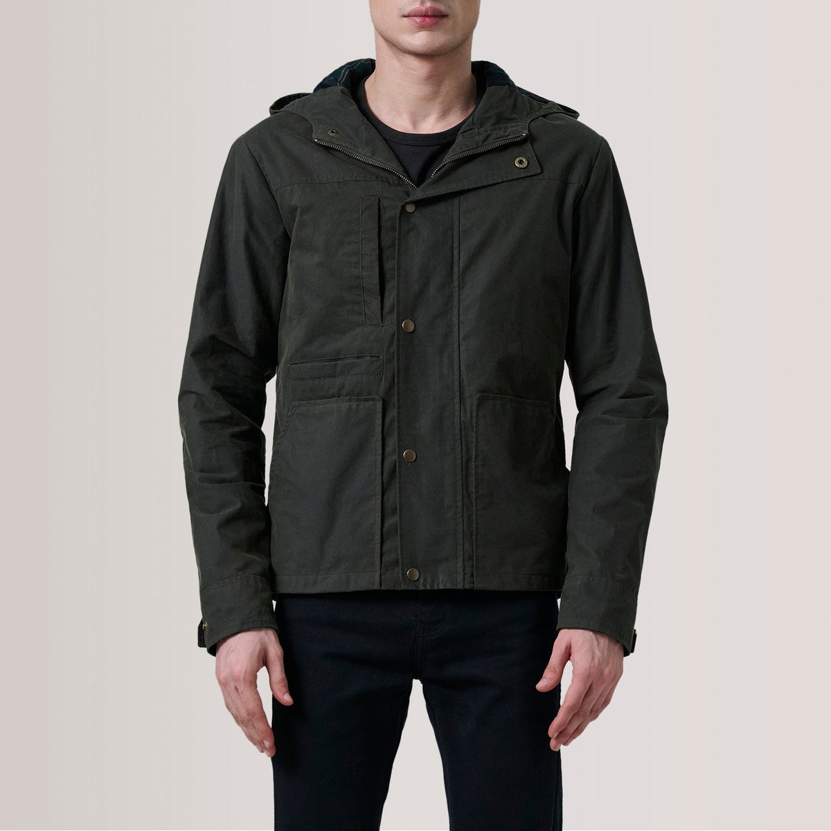 
Authentic Waxed Cotton Canvas Grain Texture & Heavy-Duty Seam Stitching Detail