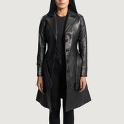 
Moonlight Negro Gabardina Trench de Cuero para Mujer in Black Sheepskin Leather - Vista frontal y silueta entallada | Comprar online