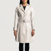 Women's Moonlight Silver Trench de Cuero para Mujer in Silver Sheepskin Leather - Vista frontal y silueta a medida | Comprar online