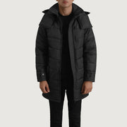 
Moore Negro Hooded Parka para Hombre en cuero vacuno negro auténtico - Vista frontal y silueta entallada | Comprar online