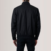 Detalle de cerca of Snap Button &amp; Zipper Hardware on Morrison Negro Canvas Cazadora Bomber de Cuero para Hombre For Men