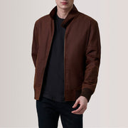 Morrison Marrón Canvas Cazadora Bomber de Cuero para Hombre For Men in Brown Waxed Cotton Canvas - Vista frontal y silueta a medida | Comprar online