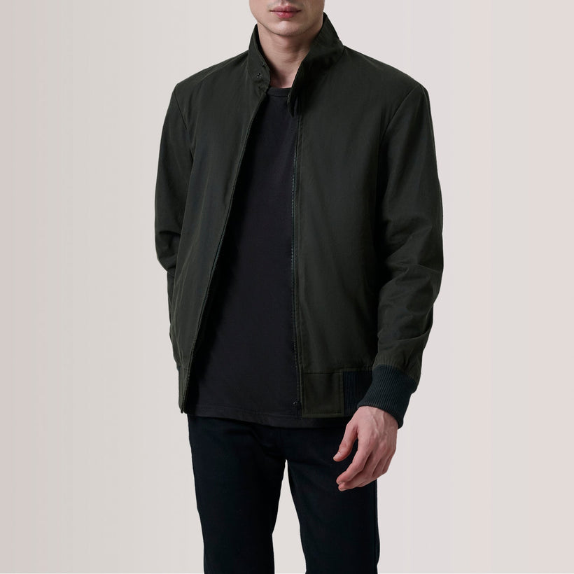 Morrison Olive Canvas Cazadora Bomber de Cuero para Hombre