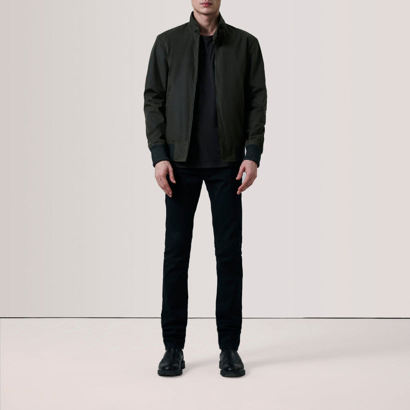 Morrison Olive Canvas Cazadora Bomber de Cuero para Hombre