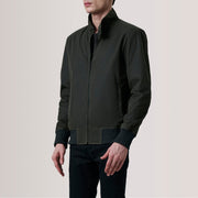 Morrison Olive Canvas Cazadora Bomber de Cuero para Hombre For Men - Vista de perfil lateral con corte ergonómico de manga